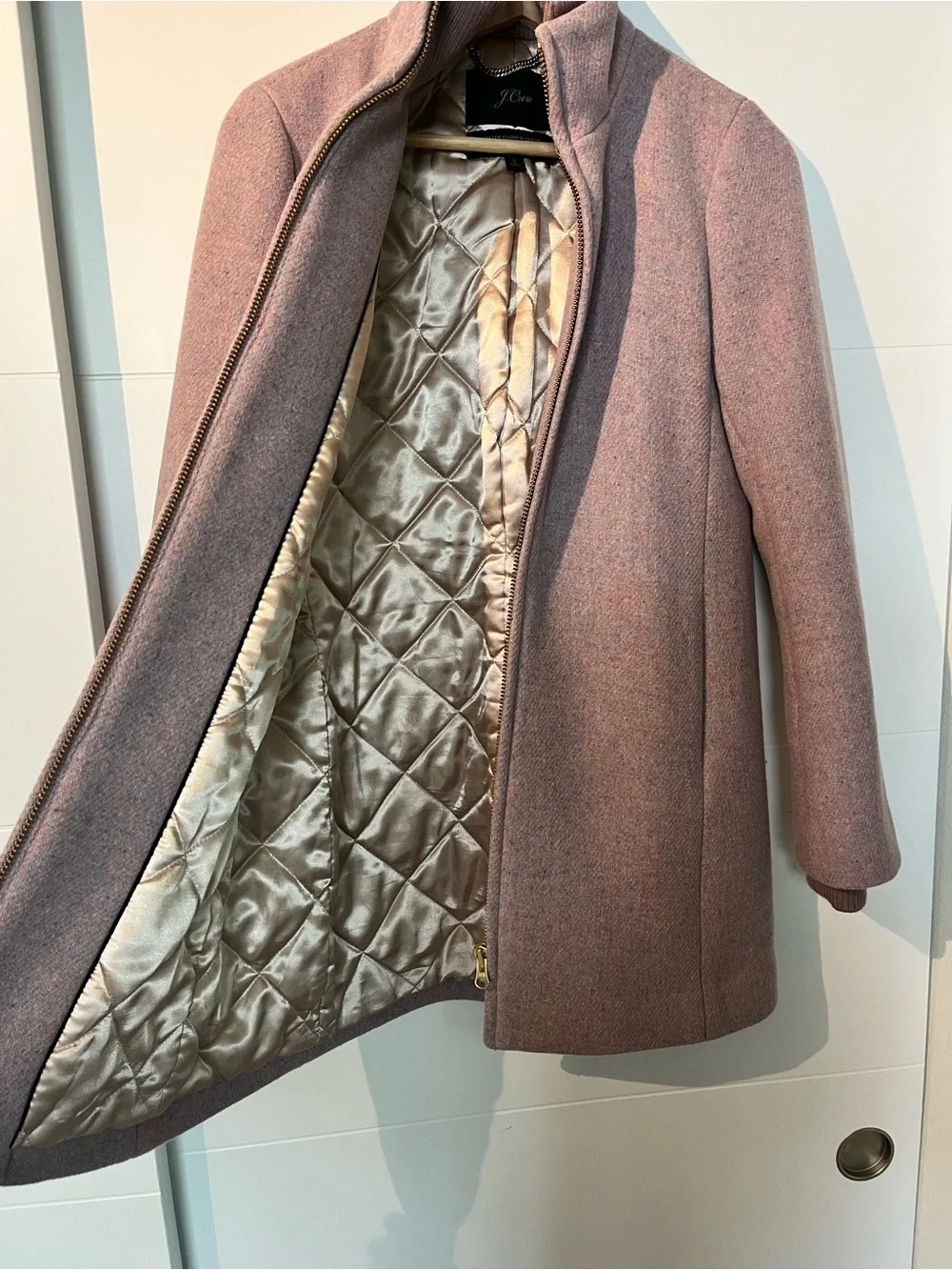 J. Crew Wool-Blend Stand-Collar Coat in Light Dusty Pink